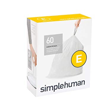 simplehuman Code E Custom Fit Liners, Drawstring Trash Bags, 20 Liter / 5.2 Gallon, 3 Refill Packs (60 Count)