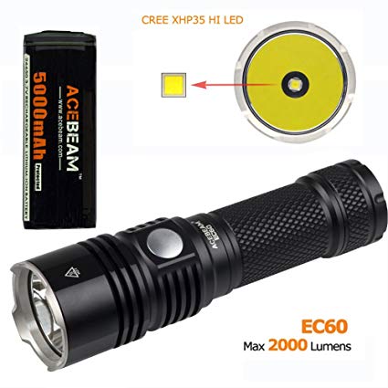 ACEBEAM 2000 Lumens EC60 CREE XHP35HI Rechargeable LED Flashlight with 5000mAh 26650 Rechargeable Battery, Quick Charger (EC60 6000K)