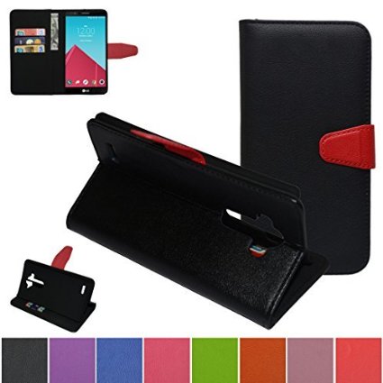 Mama Mouth PU Leather Folio Flip Wallet Case with Built-in Media Stand, Card Slots and Inner Pocket for LG G4, Black