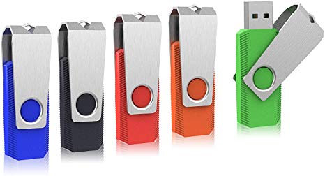 KOOTION 5 Pack 64GB USB Flash Drive 3.0 Thumb Drive USB Key Memory Stick Swivel Design (Five Mixed Colors:Black red Orange Blue Green)