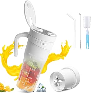 Portable Blender, BPA Free, Cordless, 16 oz - Portable Blender for Shakes & Smoothies, Travel Blender with Stainless Steel Blade, USB-C Rechargeable & Self Cleaning, White