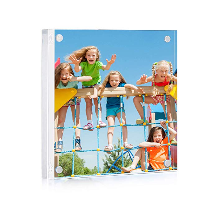 ONE WALL Acrylic Picture Frame 5x5 Inch, Magnetic Clear Photo Frame Free Standing for Tabletop Desktop Display