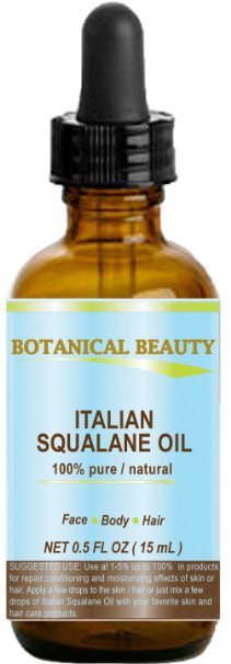 SQUALANE Italian 100 Pure  Natural  Undiluted Oil 100 Ultra-Pure Moisturizer for Face  Body and Hair Reliable 247 skincare protection 05 floz- 15 ml by Botanical Beauty