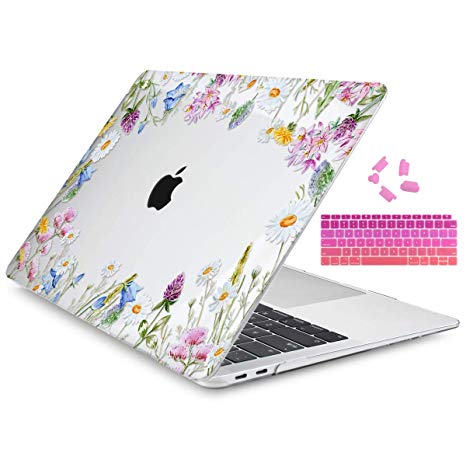 Dongke MacBook Air 13 Inch Case 2019 2018 Release A1932, Crystal Clear Hard Shell Cover for MacBook Air 13" with Retina Display & Touch ID - Wildflowers