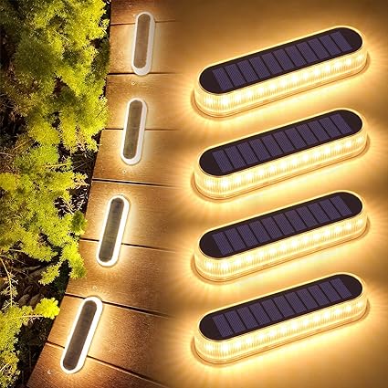 Lacasa Solar Deck Lights, 4 Pack 40LM Solar Powered Step Lights, LED Dock Lights Warm White 2700K Outdoor In-Ground Lights IP68 Waterproof Auto ON/Off for Garden Stairs Driveway Pathway Lighting
