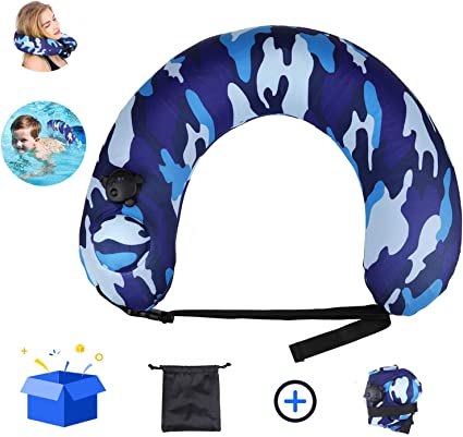 Cocopa Portable Swim Trainer Swimming Belt for Kids Adults,Inflatable Neck Pillow for Airplane Travel, Life Belts Kickboard for Kids Flotation Device Back Neck Float Pool Float Blue