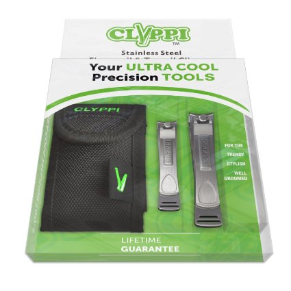 Clyppi Best Nail Clipper Set WITH CASE- Popular Gifts - Sharpest Stainless Steel Fingernail and Toenail Clippers For Men and Women - Wide Easy Press Lever