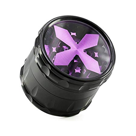 SharpStone Spice Herb Grinder with Pollen Catcher, 4 Piece Aluminum Alloy Metal with Holy Cross Visible Top, 2.5 Inch, Purple