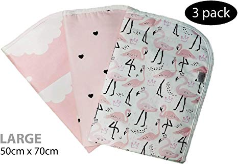 Changing Pad Liners [3 Pack Large] -Portable Changing Mat - 100% Waterproof - Absorbent - Baby Shower Gift - Pink Patterns - Changing Table Cover - 50cm x 70cm (19.5" x 27.5") - By Kinpa Baby