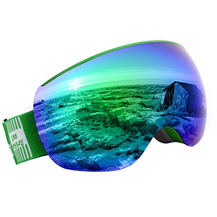 Unigear OTG Ski Goggles, Over Glasses Snowboard Snow Spherical Anti-fog Goggles for Men & Women with Interchangeable lens and 100% UV400 Protection, Portable Box Included