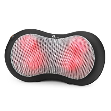 1byone Shiatsu Deep Kneading Pillow Massager with Heat and Car Adapter for Neck, Shoulder, Back, Waist, Legs, Arms, Feet Massage