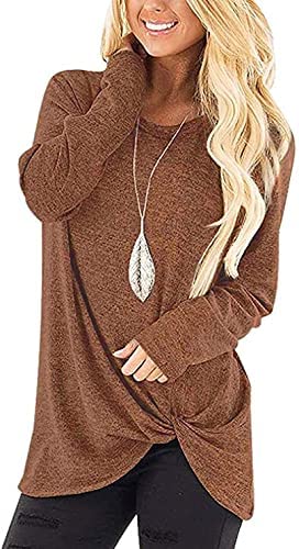 Sieanear Women's Casual Long Sleeve T-Shirt Tops Twist Knot Front Tunics