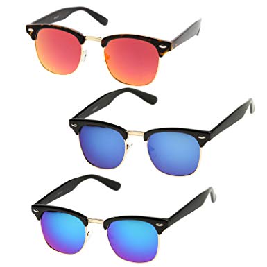 zeroUV - Half Frame Semi Rimless Sunglasses for Men Women with Colored Mirror Lens 50mm