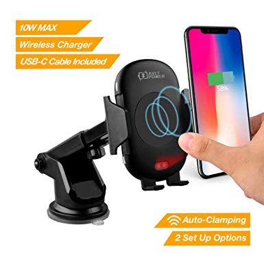 AVLT-Power Driver Friendly Car Phone Mount Holder 10W Qi Wireless Charger - Infrared Motion Sensor Auto Clamp Single Handed Operation – Smartphone Car Charging Accessories - Includes USB Type-C Cable