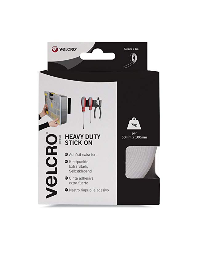 Velcro 50mm x 1m Heavy-Duty Stick-On Tape - White