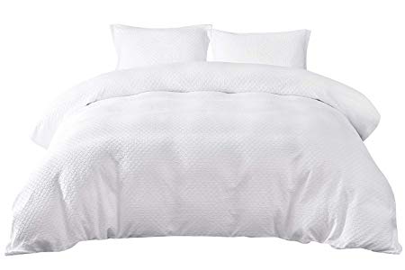 PHF 100% Cotton Unique Waffle Weave Duvet Cover Set Bedding 3 Pieces Soft Vintage Elegant with Button Closure King Size White