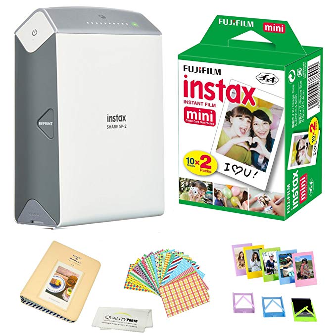 Fujifilm Instax Share SP-2 Portable Smart Phone Photo Printer w/Instax Photo Paper Film Pack   Accessory Kit Bundle - Instantly Print Pictures from iPhone or Any Smartphone & Tablet (Silver)