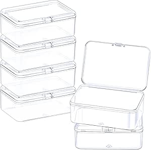 6 Pack Small Plastic Storage Containers with Hinged Lids, Rectangle Clear Plastic Boxes for Beads, Jewelry, Game Pieces and Crafts Items (3.5 x 2.3 x 1.3 Inch)