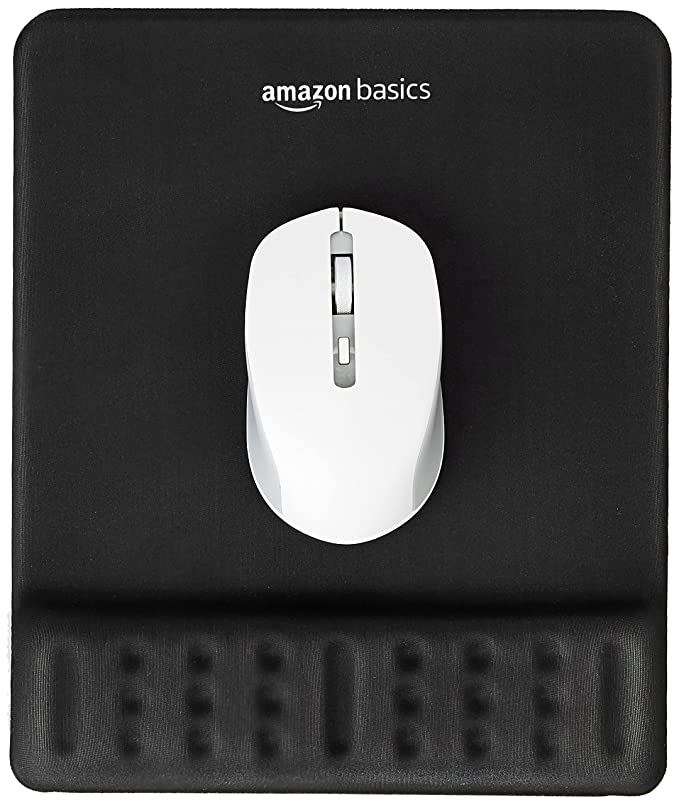 Amazon Basics Gel Mouse Pad Wrist Rest Memory-Foam Ergonomic Design | Cushion Wrist Support & Pain Relief | Suitable for Gaming, Computer, Laptop, Home & Office Anti-Slip Rubber Base (Black)