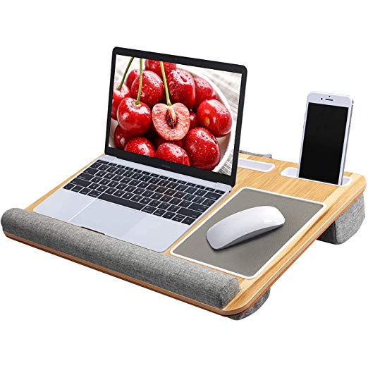 HUANUO Laptop Tray with Cushion, Built in Mouse Pad & Wrist Pad for Notebook, MacBook up to 17" with Tablet, Pen & Phone Holder