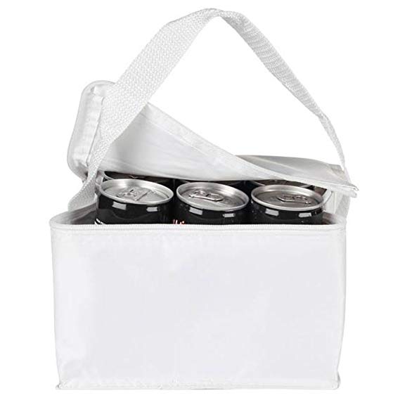 Thermal Insulated Portable Cool Canvas Stripe Lunch Picnic Totes Carry Case Bag (Small, White)
