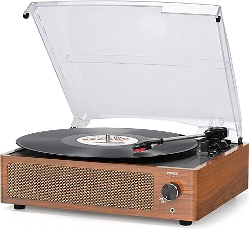 Vinyl Record Player with Speakers Vintage Turntable for Vinyl Records Belt-Driven Turntable Support 3-Speed Bluetooth Playback Headphone AUX RCA Line LP Vinyl Players for Sound Enjoyment Retro Brown