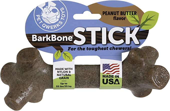 Pet Qwerks BarkBone Peanut Butter Flavor Chew Stick - Durable Dog Bones for Aggressive Chewers, Tough Extreme Power Chewer Toys | Made in USA with FDA Compliant Nylon - for Medium Dogs