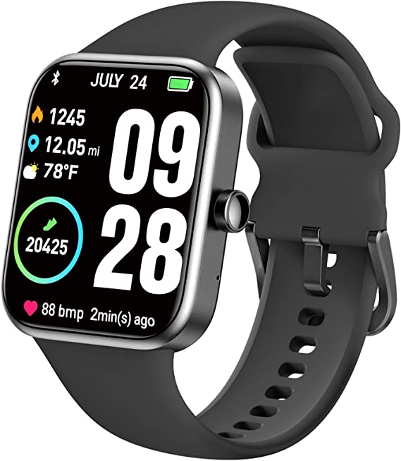 TOZO S2 44mm Smart Watch Alexa Built-in Fitness Tracker with Heart Rate and Blood Oxygen Monitor,Sleep Monitor 5ATM Waterproof HD Touchscreen for Men Women Compatible with iPhone&Android Black