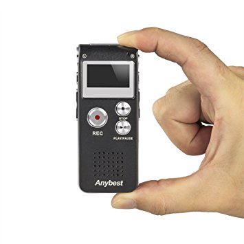 Anybest® Digital Mini Portable rechargeable Audio Voice 8GB Voice Recorder Dictaphone With MP3 Player and USB Connection Support MP3, WMA, MP1, MP2 Format, WAV Format Recording (8GB, Black)