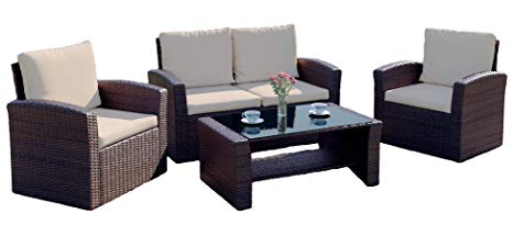 Rattan Garden Furniture Sofa Set Patio WITH RAIN COVER Conservatory New Wicker Weave Furniture Patio Conservatory 2 or 3 Seater Sofa (Brown, Algarve 2 1 1)