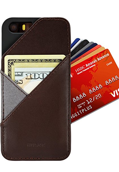 iPhone 5 Wallet Case - Card Case for iPhone 5 by Huskk - High-End Premium Italian Vegetable Tanned Leather (Dark Brown)