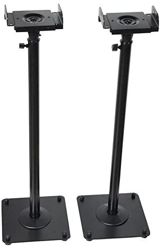 VideoSecu 2 Adjustable Steel Speaker Stands Universal Floor Stands for Front or Rear Surround Sound Speakers W1V