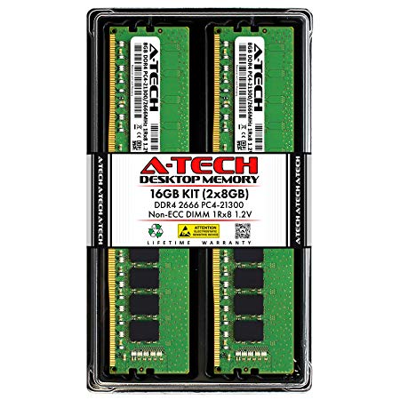 A-Tech 16GB (2x8GB) DDR4 2666MHz DIMM PC4-21300 1Rx8 Single Rank 1.2V CL19 288-Pin Non-ECC UDIMM Desktop RAM Memory Upgrade Kit