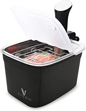 EVERIE Versatile 12-Quart Sous Vide Container with Built-in Rack and Collapsible Hinged Lid and Insulated Container Sleeve Compatible with All Sous Vide Cookers, KIT-1202-TYPP
