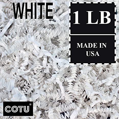 1 LB White Crinkle Shred Gift Basket Shred Crinkle Paper Filler Bedding by COTU (16 oz)