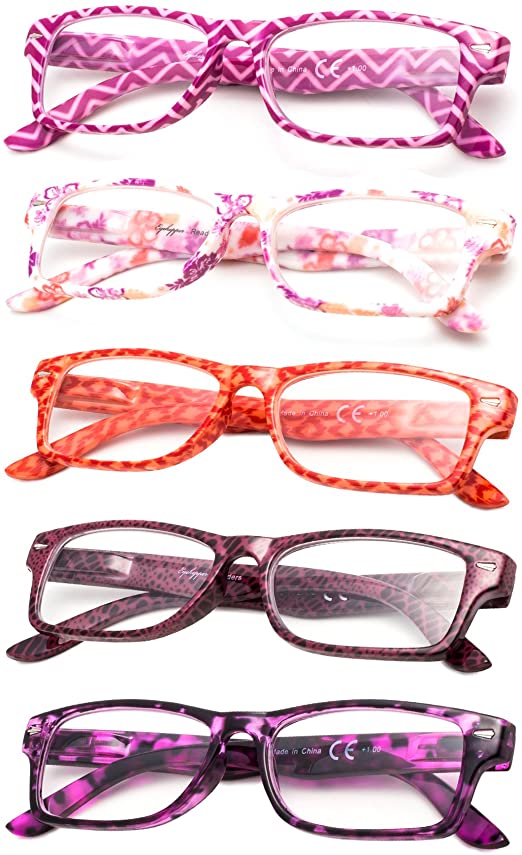 5-Pack Reading Glasses with Spring Hinges Patterned Designfor Women