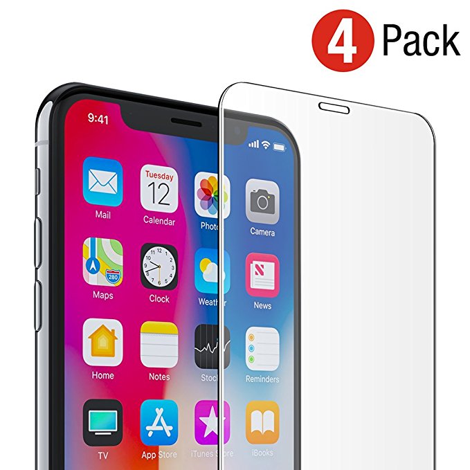 iPhone X Glass Screen Protector, Premium Tempered Glass, Clear (4-Pack)