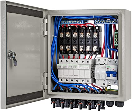 ECO-WORTHY 6 String PV Combiner Box for Solar Panels, 10A Rated Current Fuse and Circuit Breakers for 1080/2160/4320W Solar Panels System