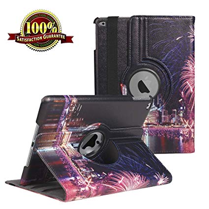 iPad 9.7 inch Case 2018 2017/ iPad Air Case - 360 Degree Rotating Stand Protective Cover Smart Case with Auto Sleep/Wake for Apple iPad 5th/6th Generation (Fireworks)