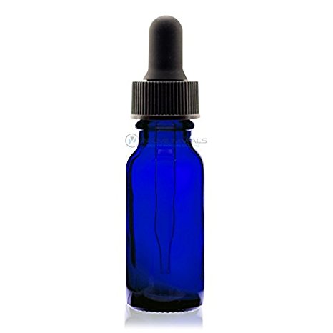 Premium Vials B123-12B Boston Round Glass Bottle with Dropper, 1/2 oz Capaciy, Blue (Pack of 12)