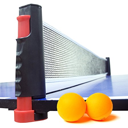 Anywhere Table Tennis Net, Replacement Ping Pong Net and Post Set with 2 Tennis Balls, 6 Feet(1.8M), Fits Tables Up to 2.0 inch