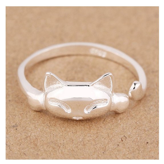 S&E Women's 925 Sterling Silver Rings,Simple Cute Cat Design Opening Finger Ring