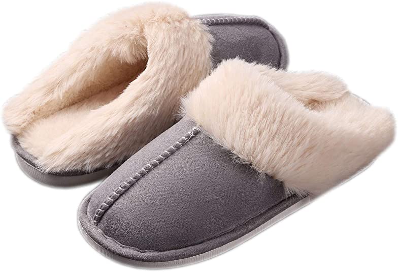 ACEVOG Winter Warm Cozy Plush Slippers for Women/Men Memory Foam Fluffy Lined Slip on Shoes Indoor Outdoor