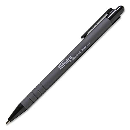 Integra Rubber Barrel Retractable Ballpoint Pen - Ink Color: Black - 12 / Dozen