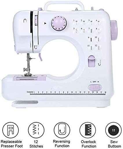 EEX Portable Full-Featured Electric Sewing Machine,12 Stitches 2 Speed Heavy Duty Sew Machine, Handheld Quilting Embroidery Overlock Quick Sewing Machine（REVERSING OVERLOCK Supported (Purple)