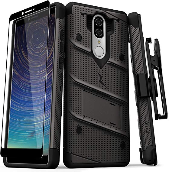 Zizo Bolt Series Compatible with Coolpad Legacy Case Military Grade Drop Tested with Full Glass Screen Protector Holster Kickstand Metal Gray Black