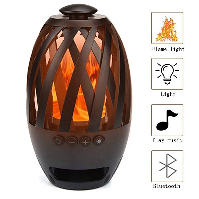 VINCILEE LED Flame Speaker Wireless Bluetooth Speaker Tiki Torch Lights Outdoor Portable Stereo Speaker with HD Audio and Enhanced Bass for iPhone/iPad/Android（BT4.2）