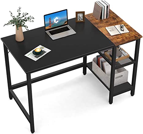 CubiCubi Computer Home Office Desk, 40 Inch Small Desk Study Writing Table with Storage Shelves, Modern Simple PC Desk with Splice Board, Black and Rustic Brown