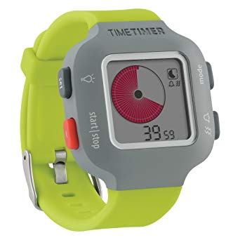 Time Timer Watch PLUS (Lime Green), Visual Timer (Repeatable), Clock (Analog and Digital in 12 or 24 hour), Alarm, Size Small
