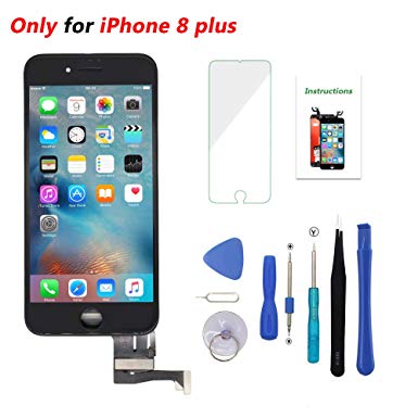 Screen Replacement Black for iPhone 8 Plus 5.5 inch 3D Touch LCD Screen Digitizer Replacement Frame Display Assembly Set with Repair Tool Kit